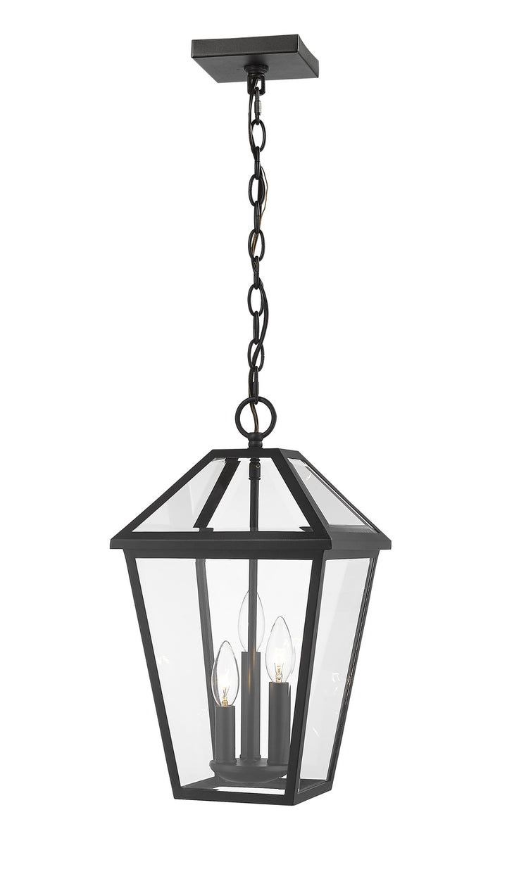 Talbot Three Light Outdoor Chain Mount Ceiling Fixture in Black - available from The Lighting Shoppe, trusted by Canadian homeowners