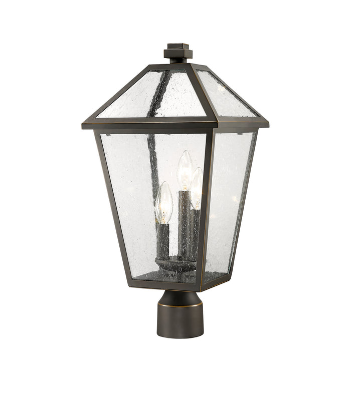 Talbot Three Light Outdoor Post Mount Fixture in Oil Rubbed Bronze - available from The Lighting Shoppe, trusted by Canadian homeowners