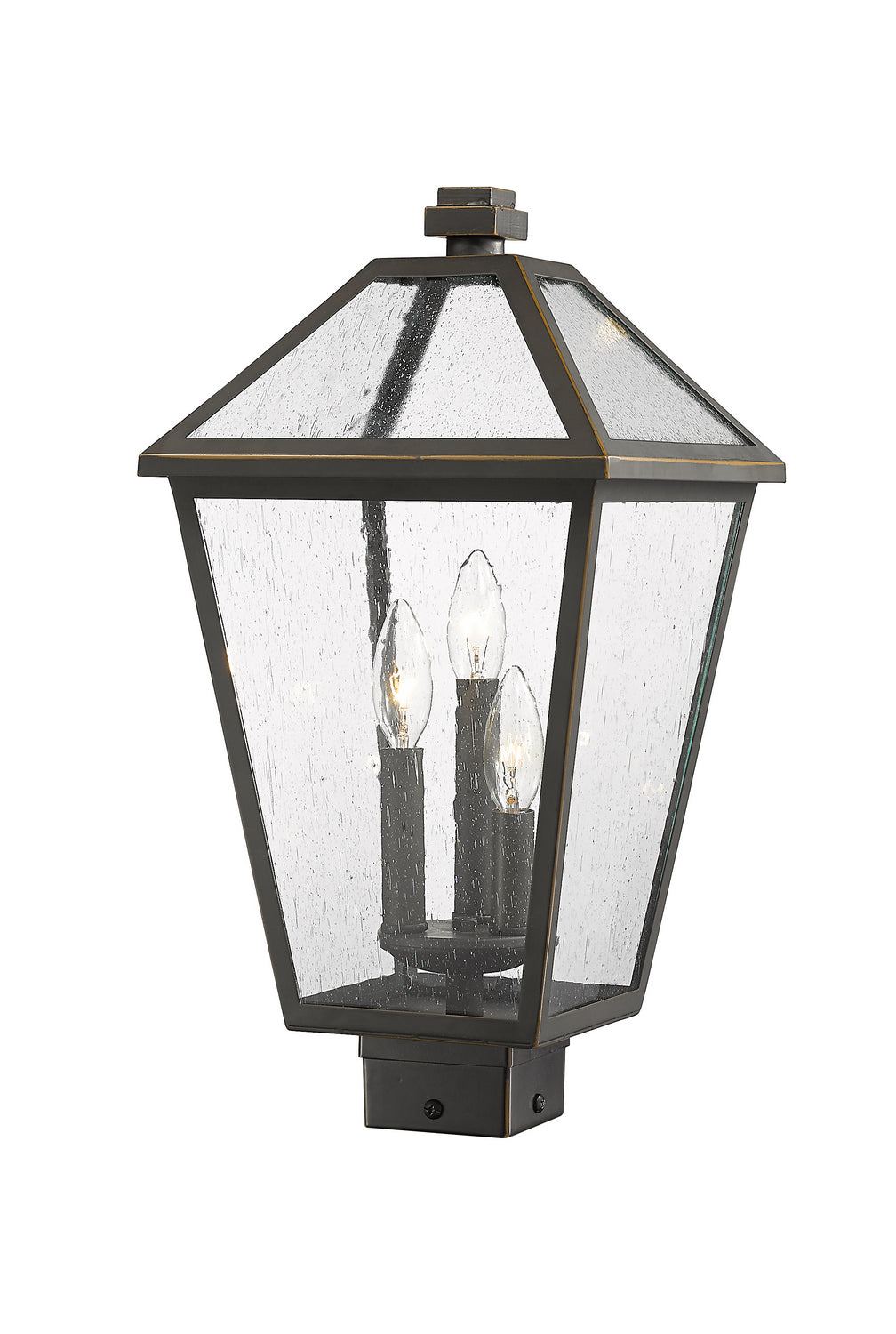 Talbot Three Light Outdoor Post Mount Fixture in Oil Rubbed Bronze - available from The Lighting Shoppe, trusted by Canadian homeowners