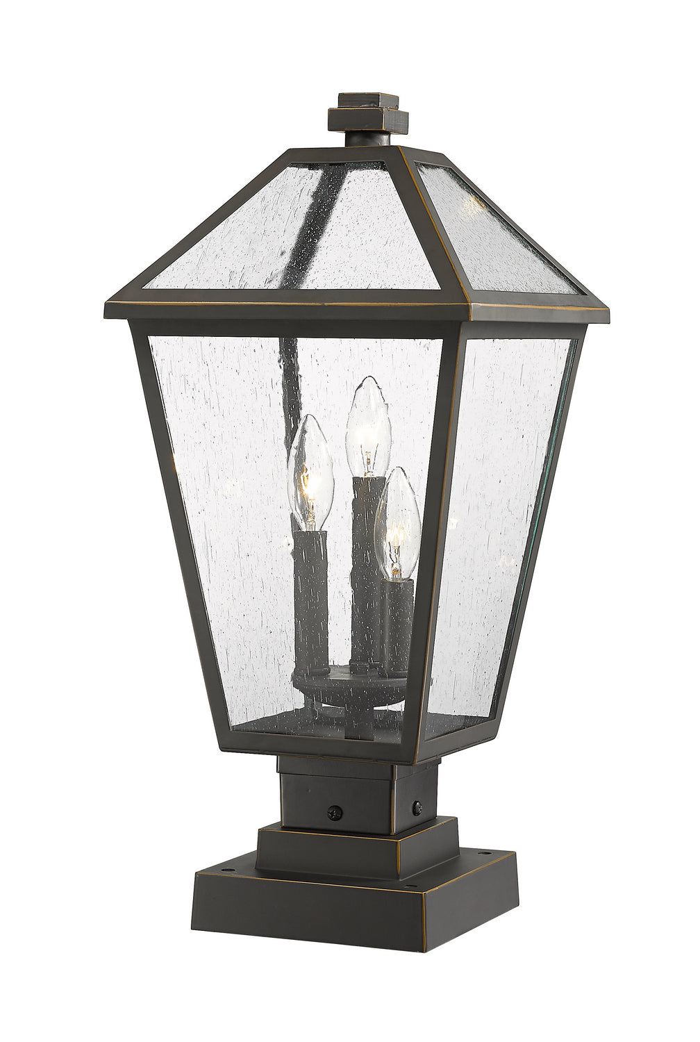 Talbot Three Light Outdoor Pier Mounted Fixture in Oil Rubbed Bronze - available from The Lighting Shoppe, trusted by Canadian homeowners