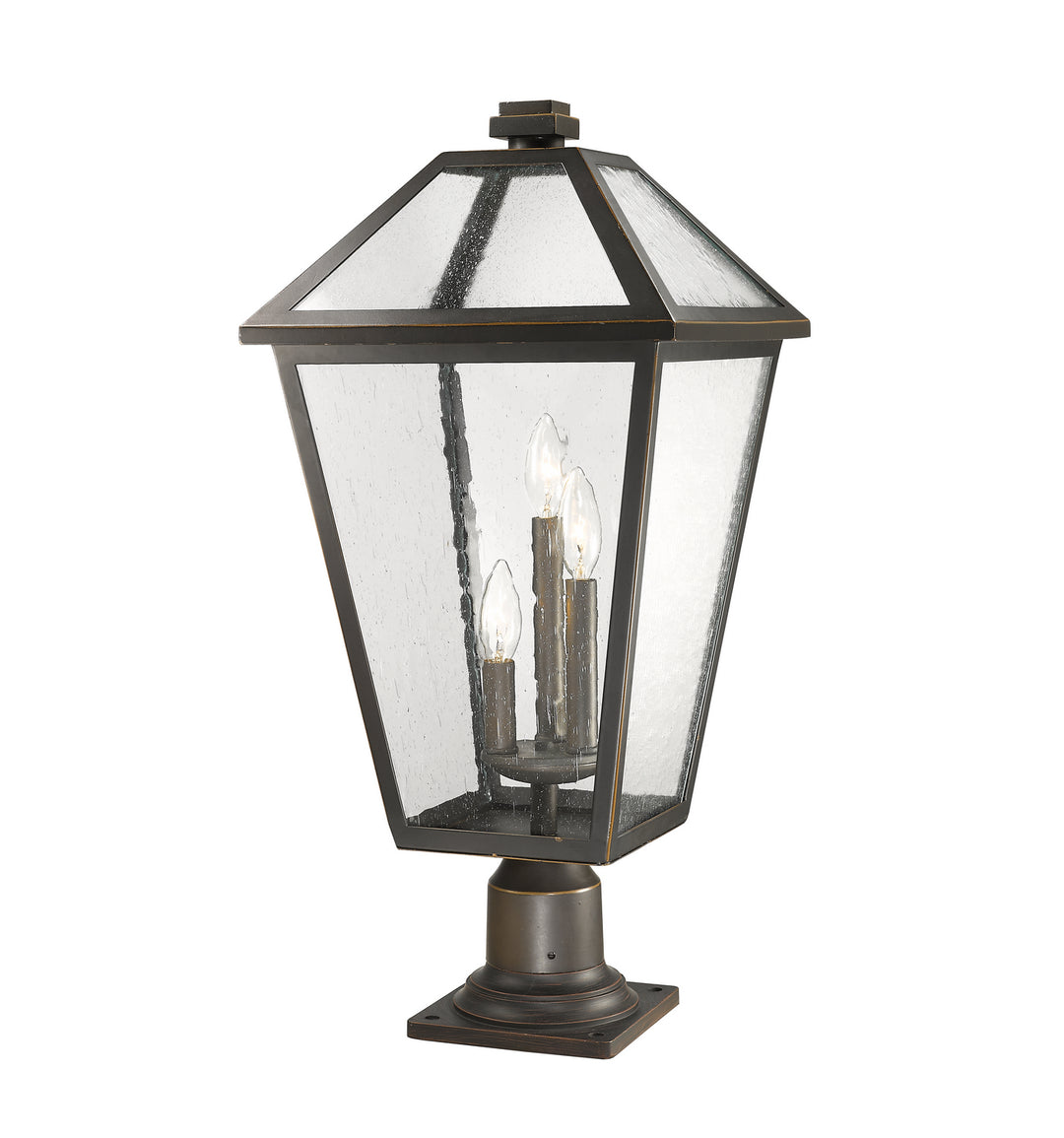 Talbot Three Light Outdoor Pier Mounted Fixture in Oil Rubbed Bronze - available from The Lighting Shoppe, trusted by Canadian homeowners