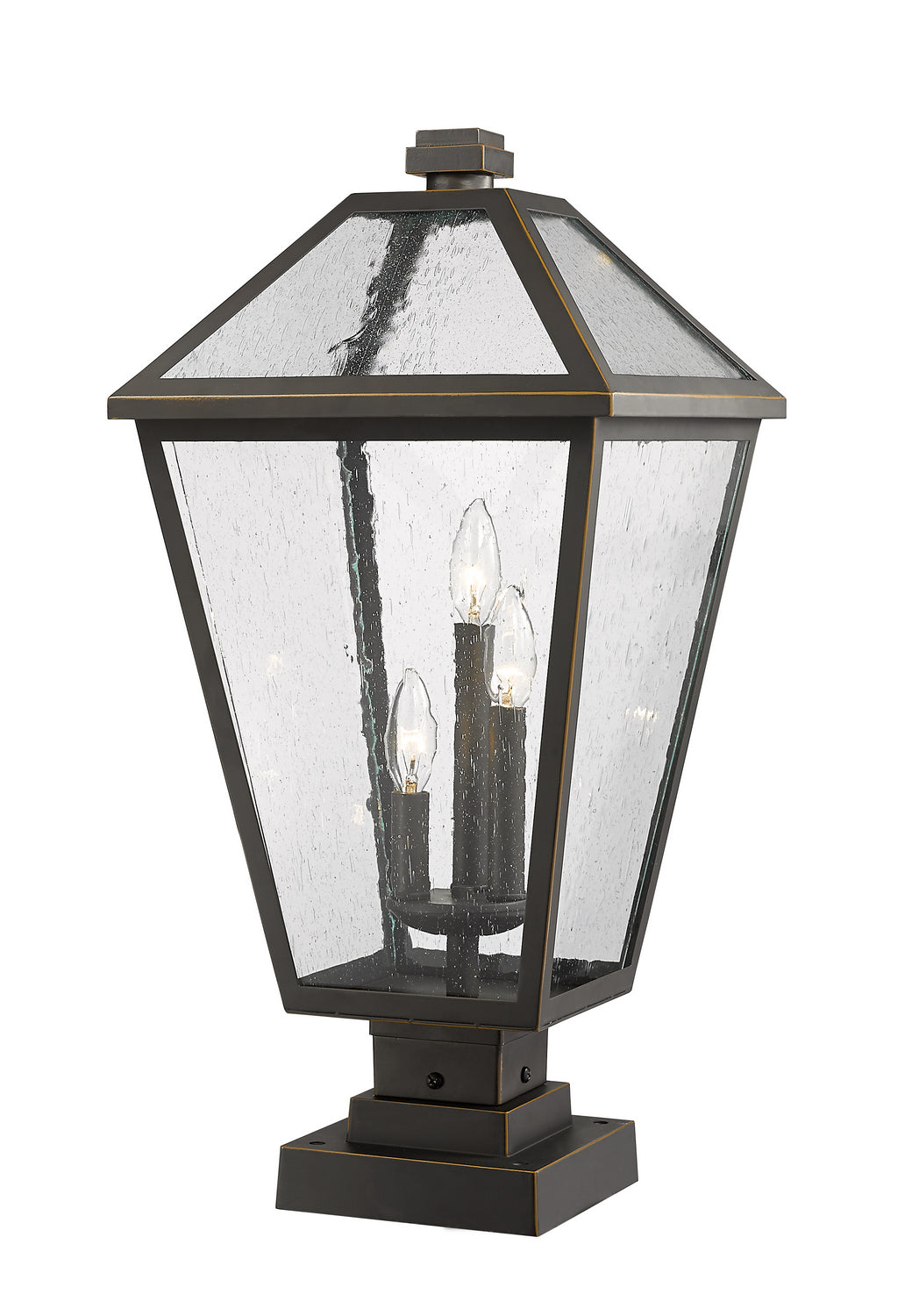 Talbot Three Light Outdoor Pier Mounted Fixture in Oil Rubbed Bronze - available from The Lighting Shoppe, trusted by Canadian homeowners