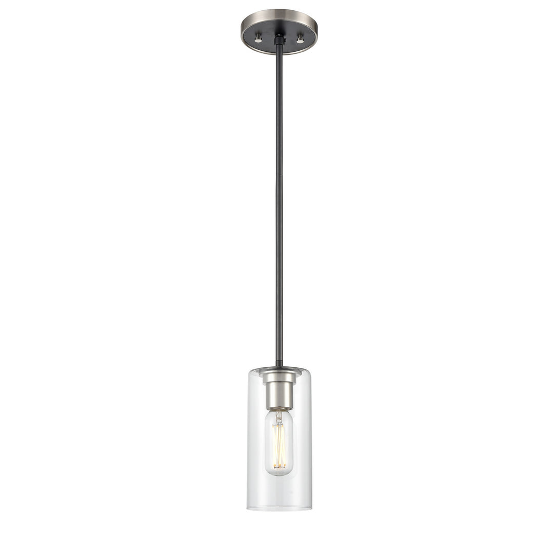 Barker One Light Mini-Pendant in Satin Nickel And Graphite With Clear Glass - available from The Lighting Shoppe, trusted by Canadian homeowners