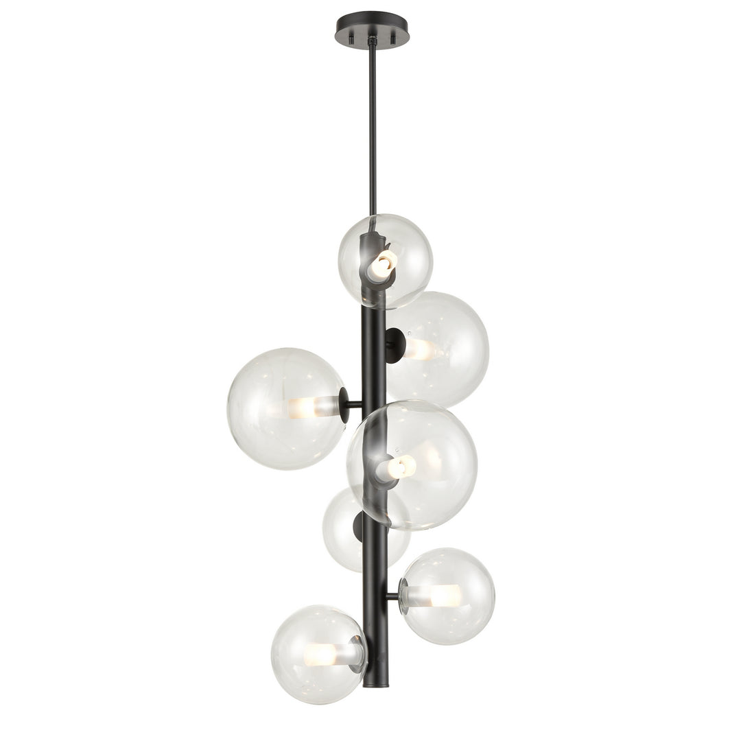 Courcelette Seven Light Foyer Pendant in Graphite With Clear Glass - available from The Lighting Shoppe, trusted by Canadian homeowners