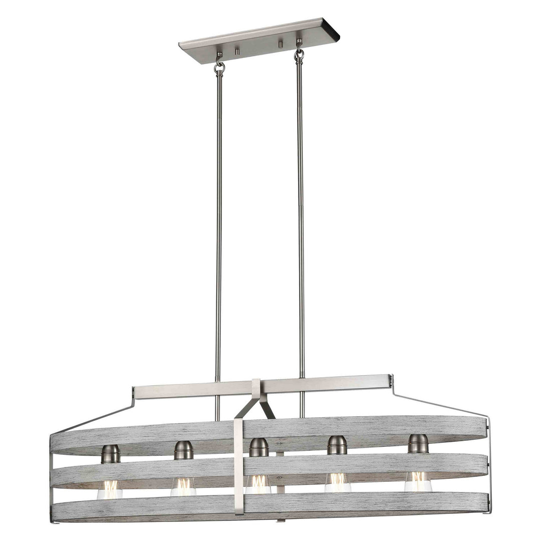 Fort Garry Five Light Linear Pendant in Buffed Nickel/Birchwood On Metal - available from The Lighting Shoppe, trusted by Canadian homeowners
