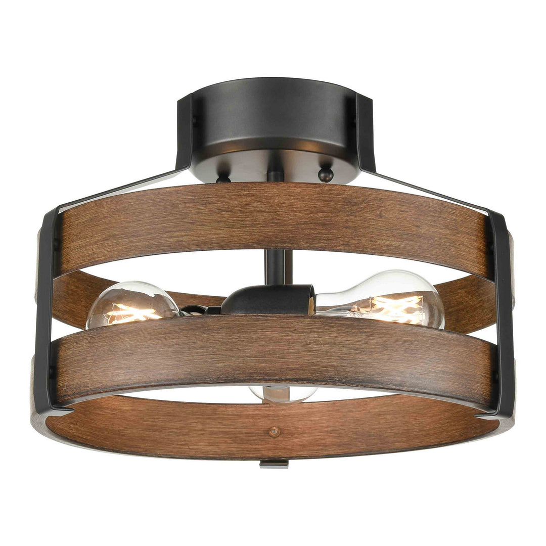 Fort Garry Three Light Semi-Flush Mount in Graphite/Ironwood On Metal - available from The Lighting Shoppe, trusted by Canadian homeowners