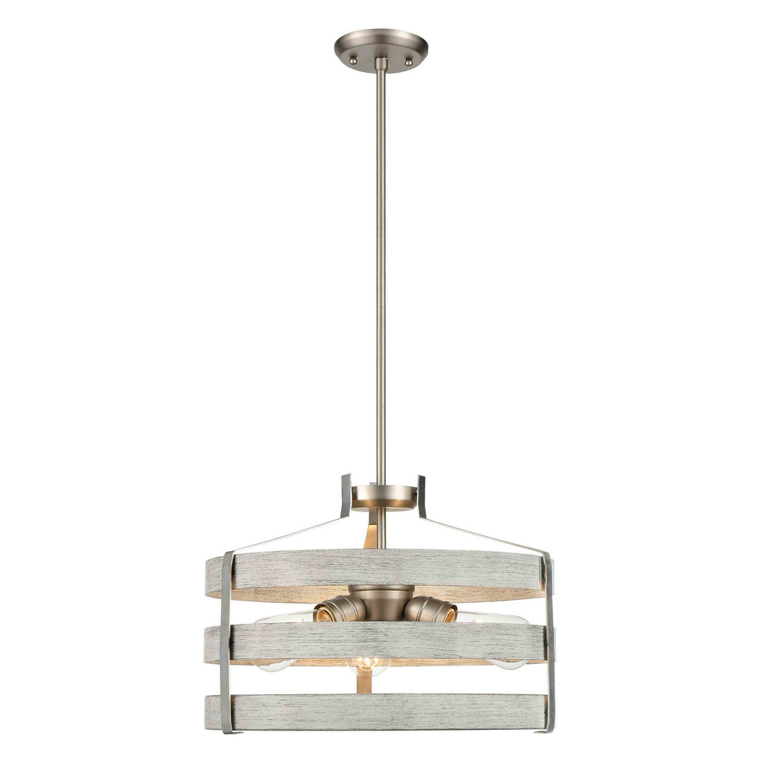 Fort Garry Three Light Pendant in Buffed Nickel/Birchwood On Metal - available from The Lighting Shoppe, trusted by Canadian homeowners