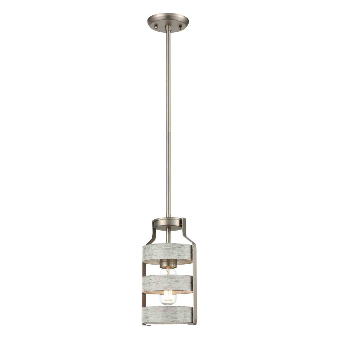 Fort Garry One Light Mini-Pendant in Buffed Nickel/Birchwood On Metal - available from The Lighting Shoppe, trusted by Canadian homeowners