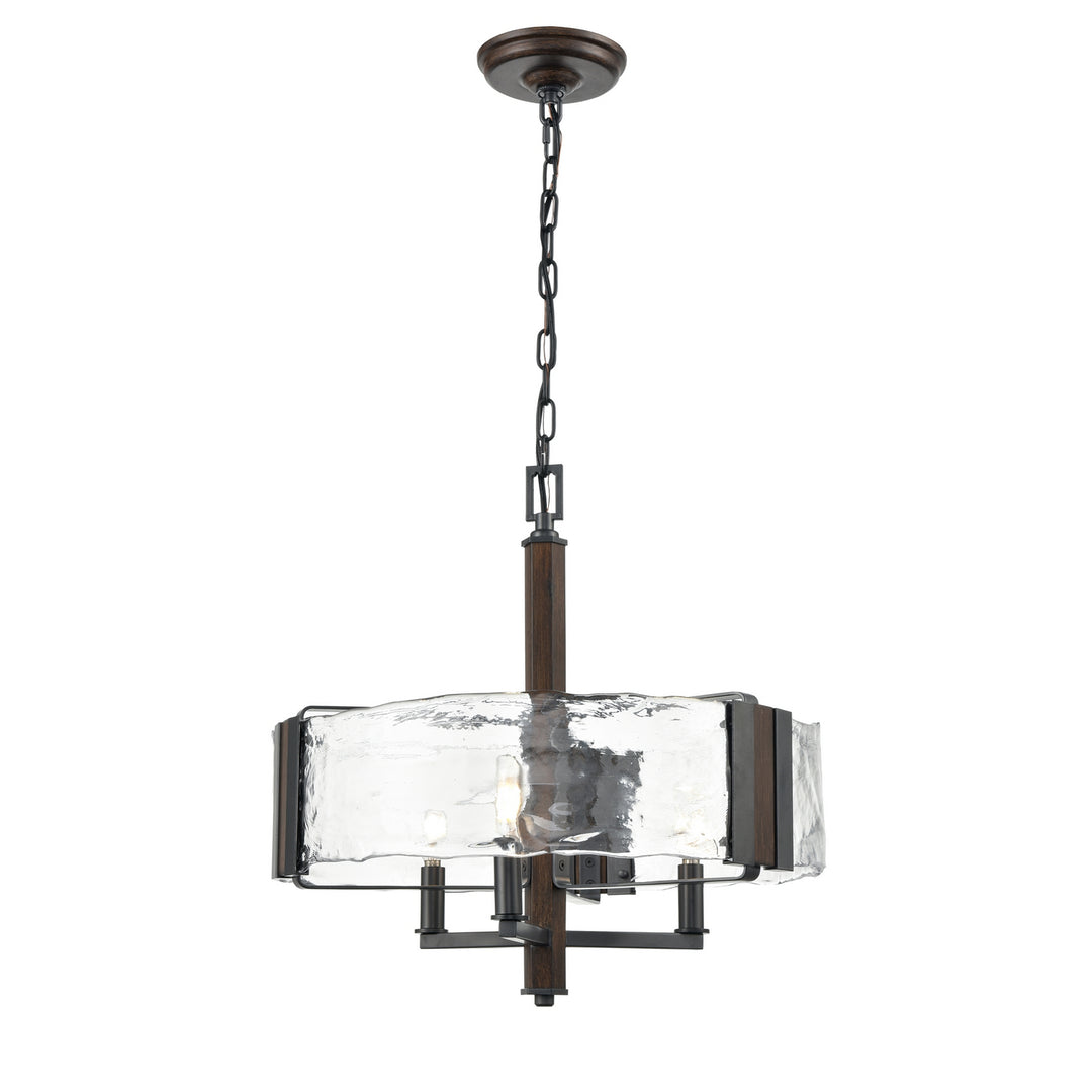 Georgian Bay Three Light Chandelier in Graphite/Ironwood On Metal w/Artisinal Water Glass - available from The Lighting Shoppe, trusted by Canadian homeowners