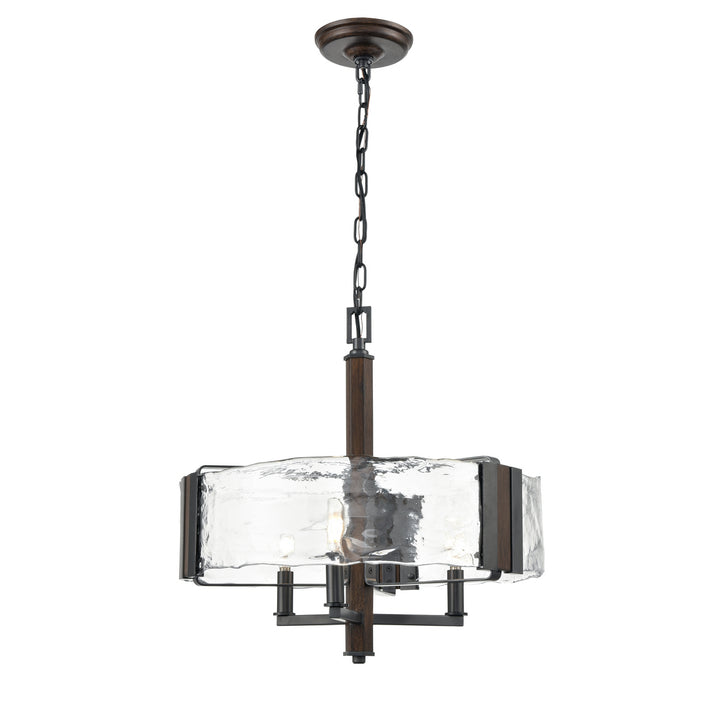 Georgian Bay Three Light Chandelier in Graphite/Ironwood On Metal w/Artisinal Water Glass - available from The Lighting Shoppe, trusted by Canadian homeowners