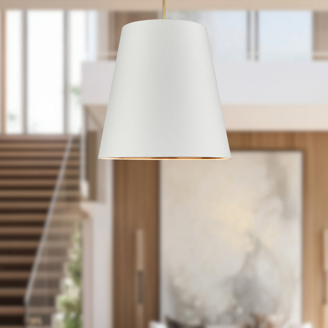 Alora Canada - PD311030VBWG - Three Light Pendant - Calor - Vintage Brass/White Linen With Gold Parchment