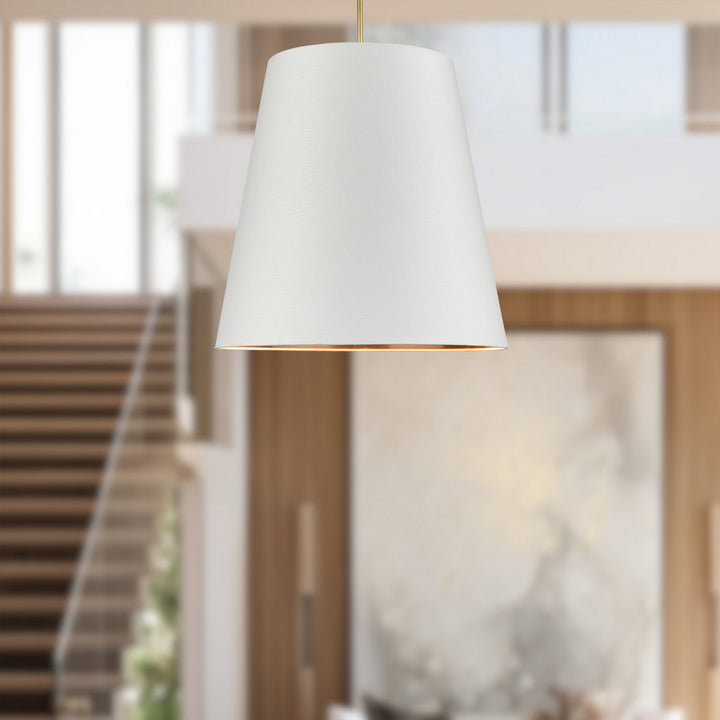 Alora Canada - PD311030VBWG - Three Light Pendant - Calor - Vintage Brass/White Linen With Gold Parchment