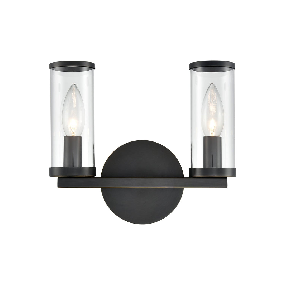 Revolve Two Light Bathroom Fixture in Clear Glass/Urban Bronze Alora Canada