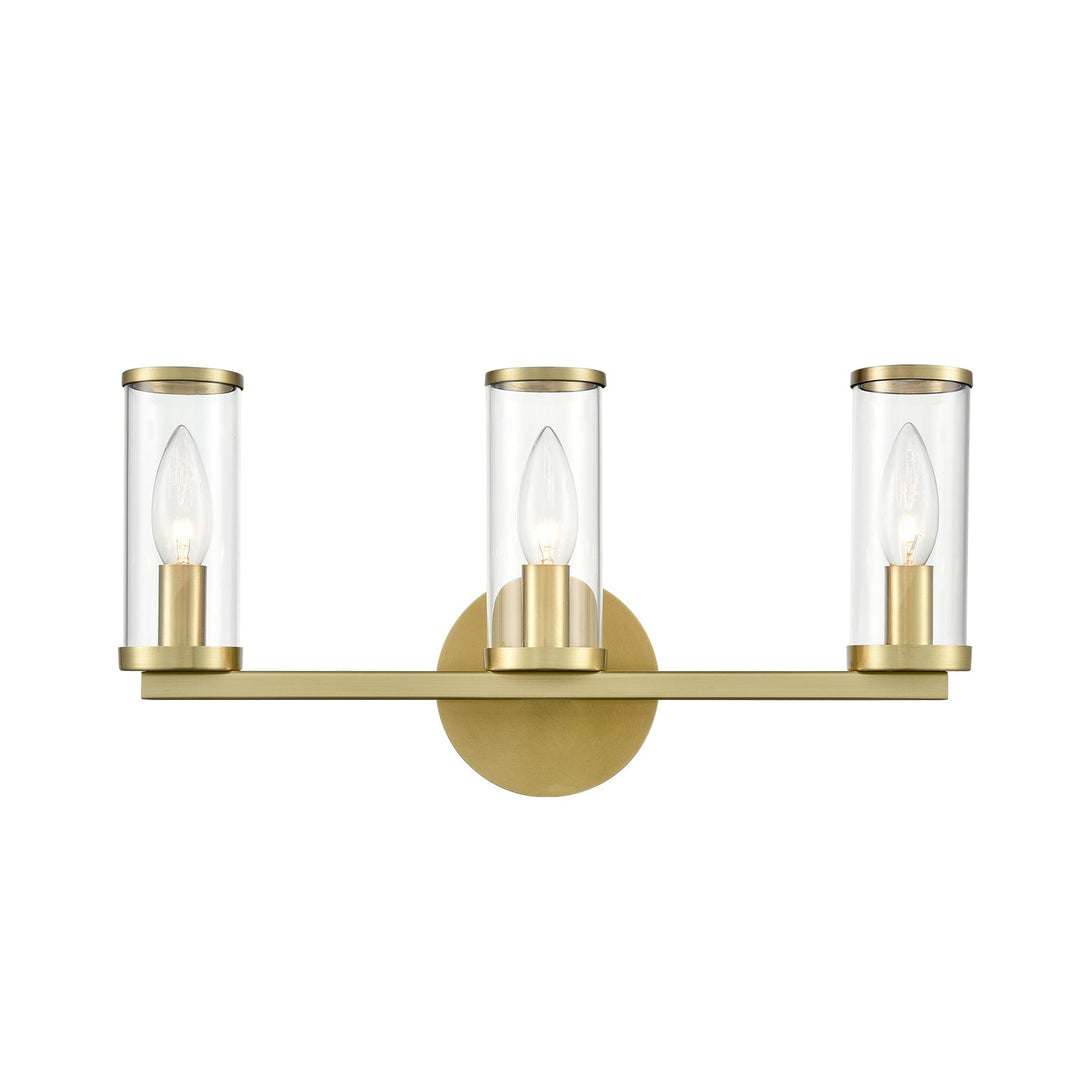 Revolve Three Light Bathroom Fixture in Clear Glass/Natural Brass Alora Canada