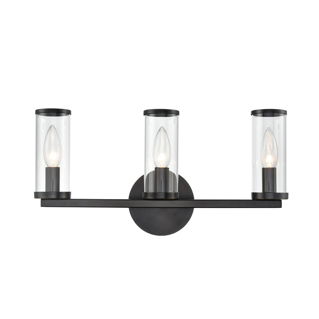 Revolve Three Light Bathroom Fixture in Clear Glass/Urban Bronze Alora Canada