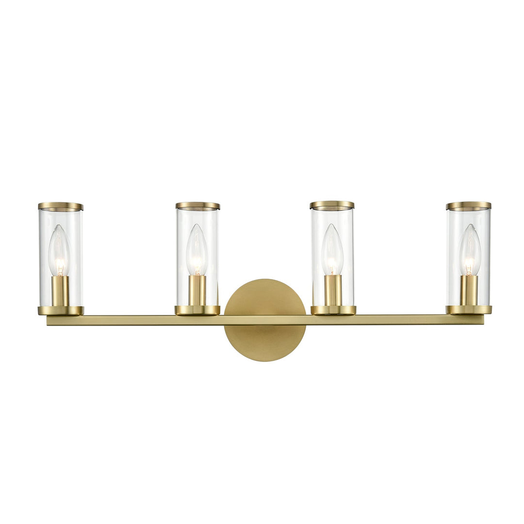 Revolve Four Light Bathroom Fixture in Clear Glass/Natural Brass Alora Canada
