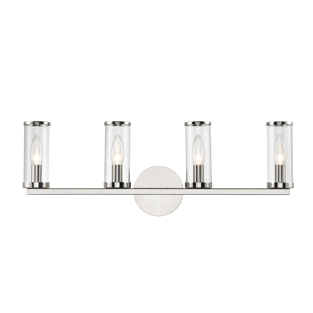 Revolve Four Light Bathroom Fixture in Clear Glass/Polished Nickel Alora Canada