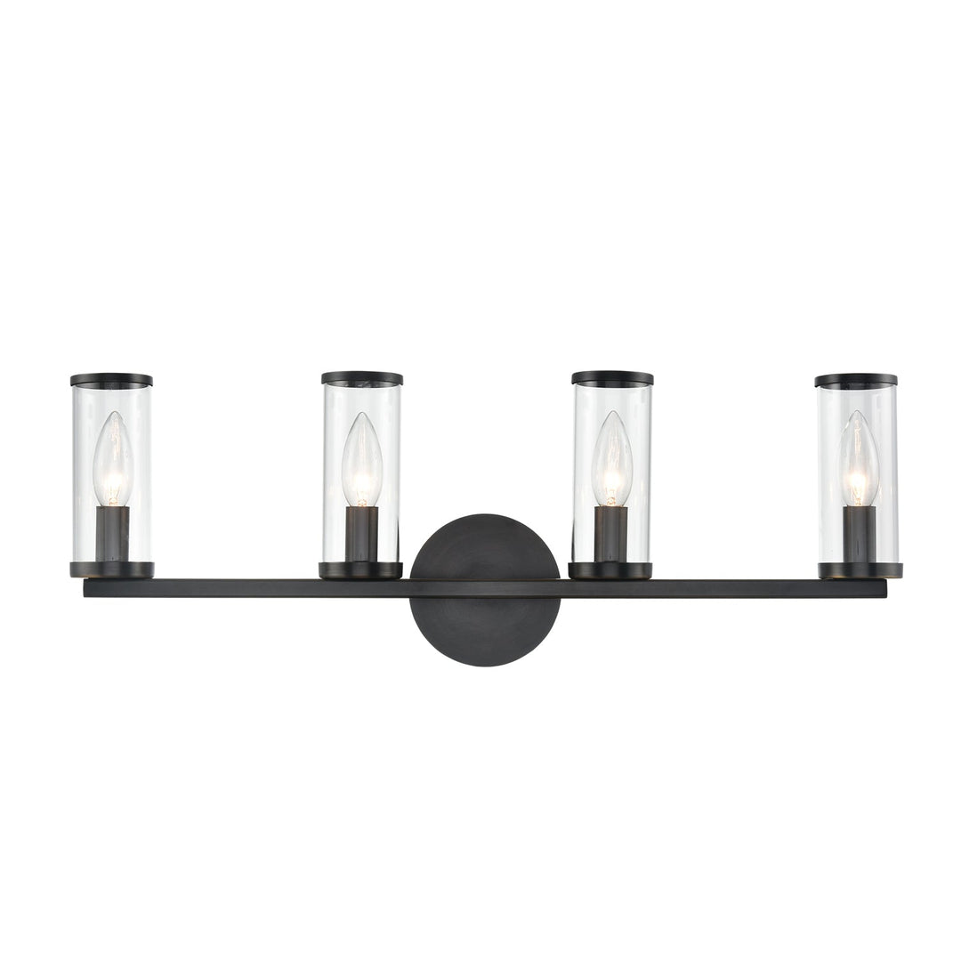 Revolve Four Light Bathroom Fixture in Clear Glass/Urban Bronze Alora Canada