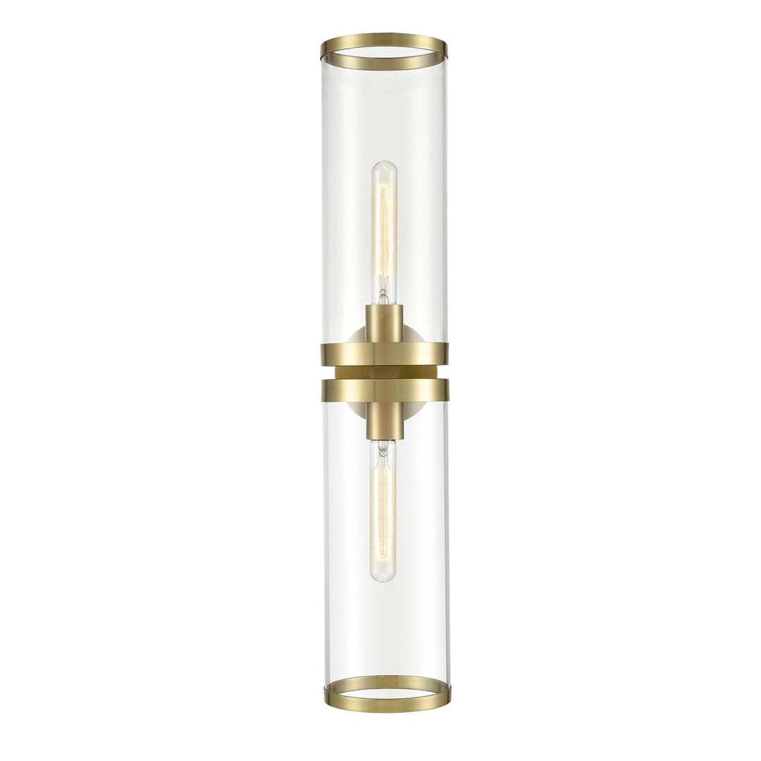 Revolve II Two Light Bathroom Fixture in Clear Glass/Natural Brass Alora Canada