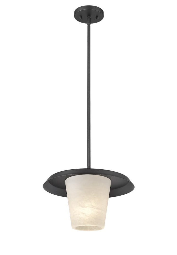 Madrid 1-Light Titanium Dark Hand Carved Alabaster with 12" Pan Pendant