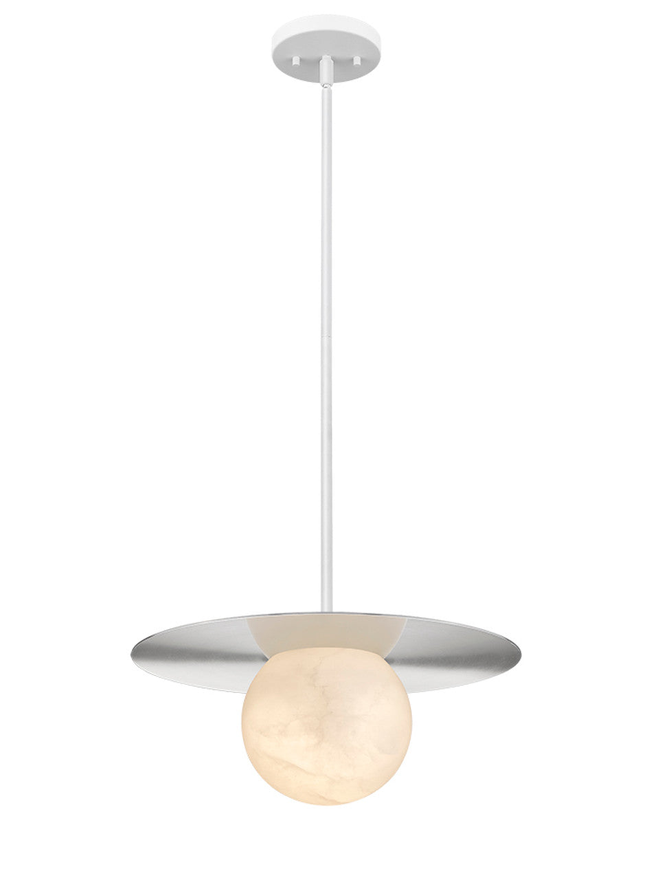 Moon Disk 1-Light White Carved Alabaster Pendant By Modition