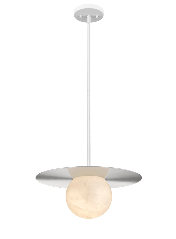 Moon Disk 1-Light White Carved Alabaster Pendant By Modition