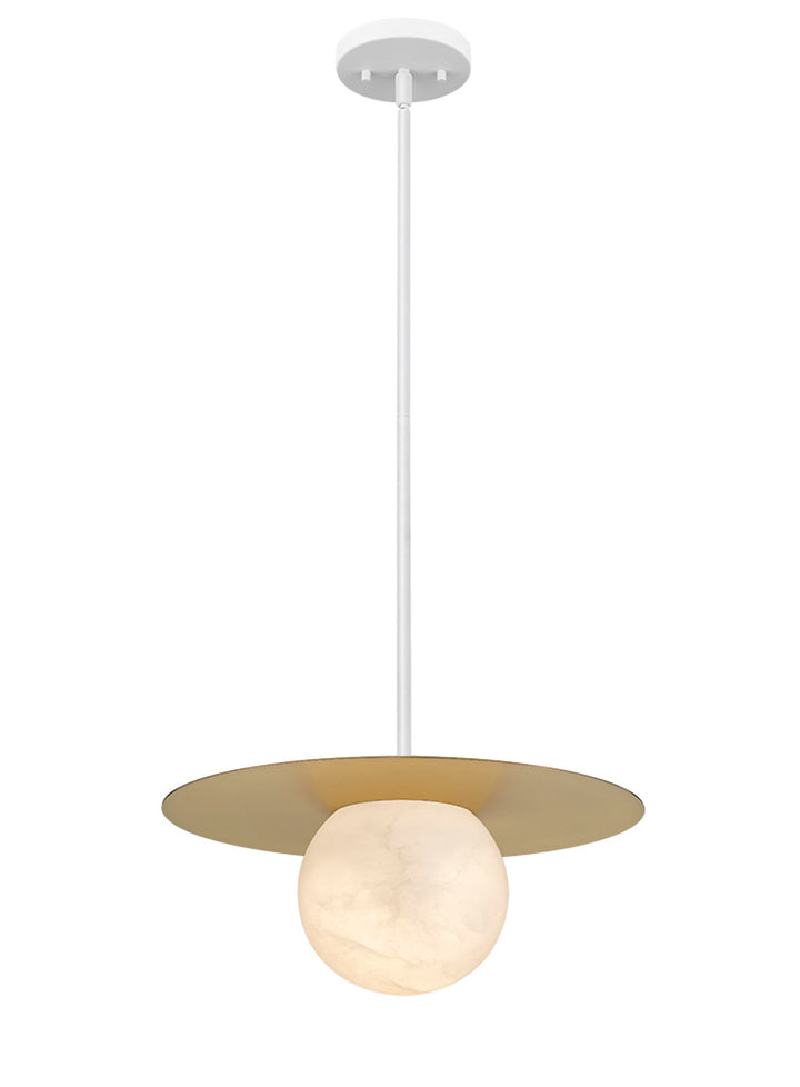 Moon Disk 1-Light White Carved Alabaster Pendant By Modition