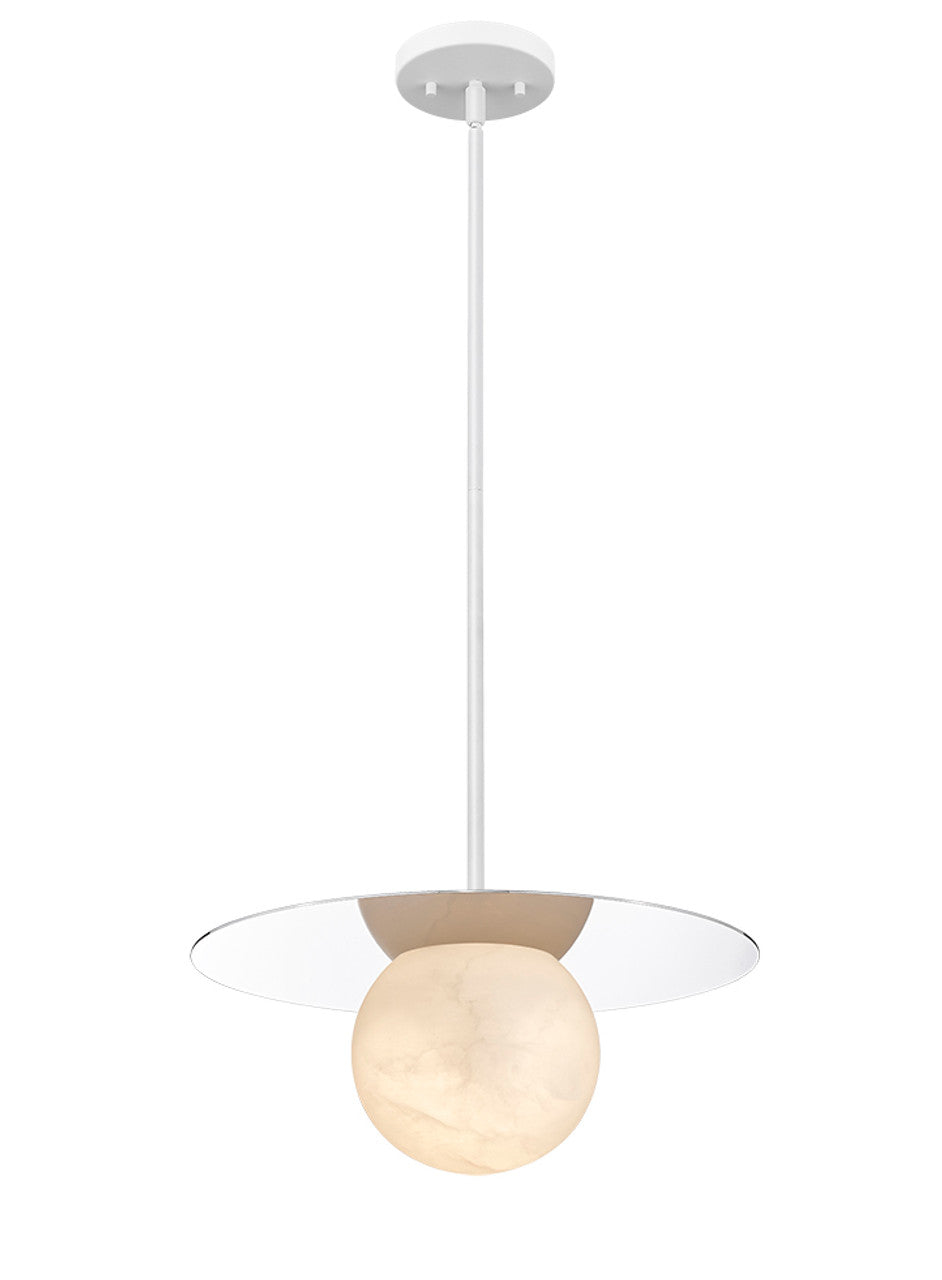 Moon Disk 1-Light White Carved Alabaster Pendant By Modition