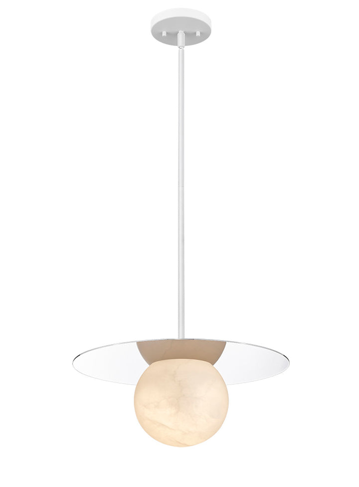 Moon Disk 1-Light White Carved Alabaster Pendant By Modition
