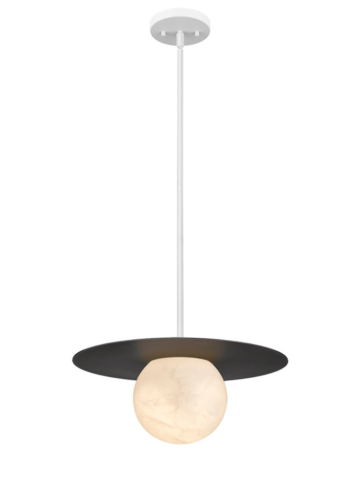 Moon Disk 1-Light White Carved Alabaster Pendant By Modition