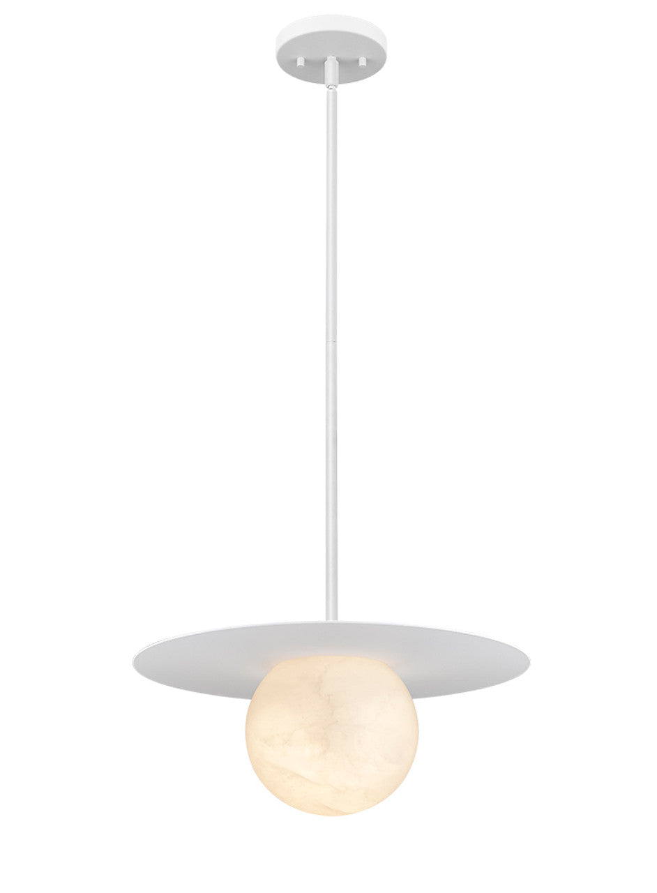 Moon Disk 1-Light White Carved Alabaster Pendant By Modition