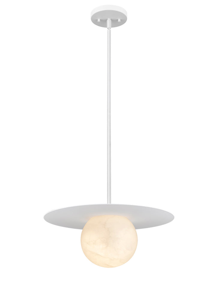 Moon Disk 1-Light White Carved Alabaster Pendant By Modition