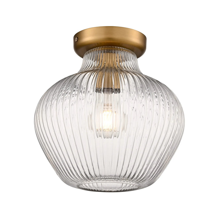 Notre Dame One Light Flushmount in Champagne Gold Clear Ribbed Glass