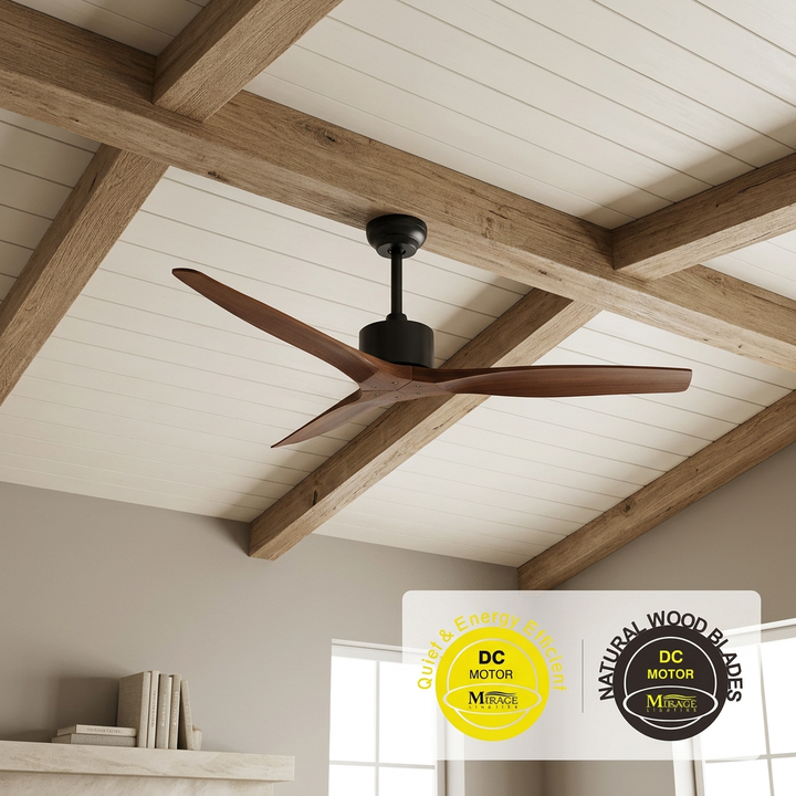 52" Indoor Ceiling Fan Matte Black Natural Wood Blades Mirage Lighting Group