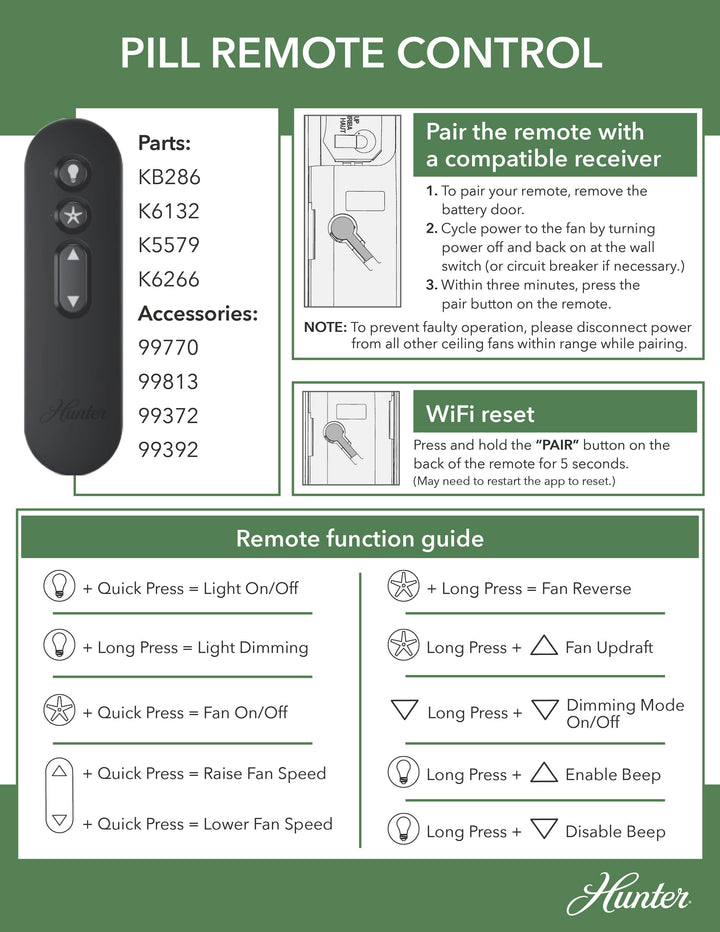 Universal Fan-Light Remote Control with Receiver Hunter Fan Canada