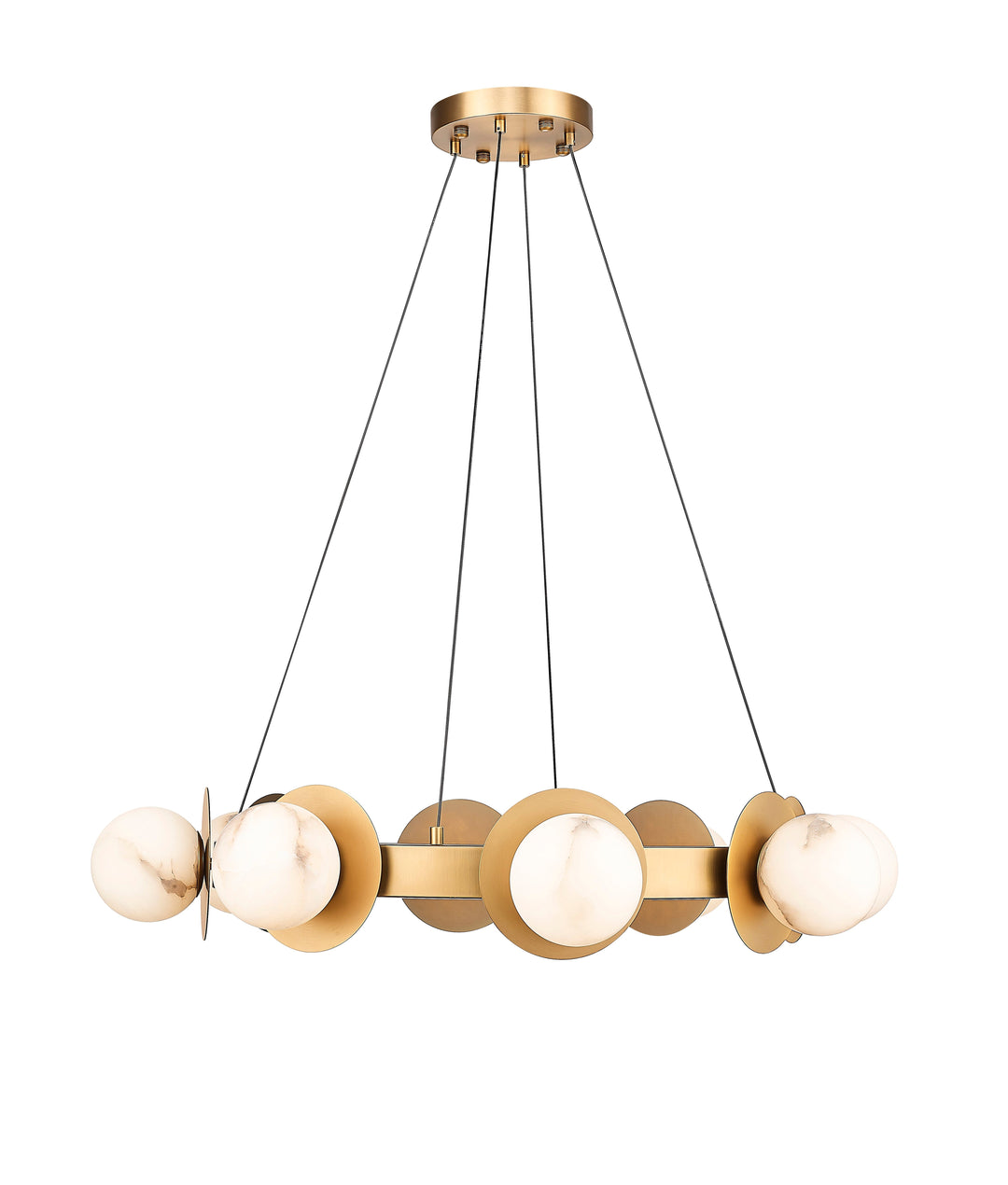 8 Light LED Chandelier with Alabaster Stone in Aged Brass Moderno Lighting