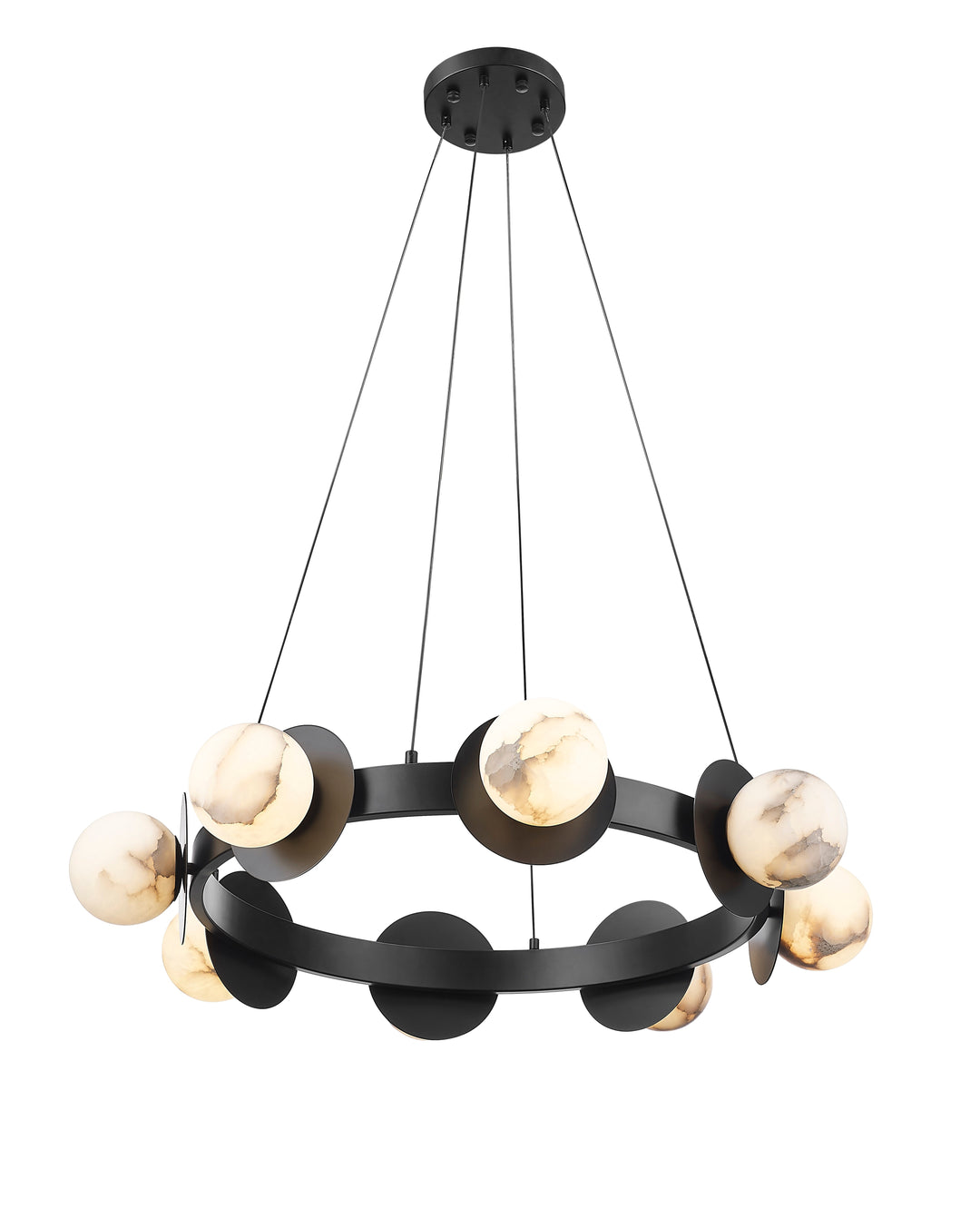 8 Light LED Chandelier with Alabaster Stone in Textured Black Moderno Lighting