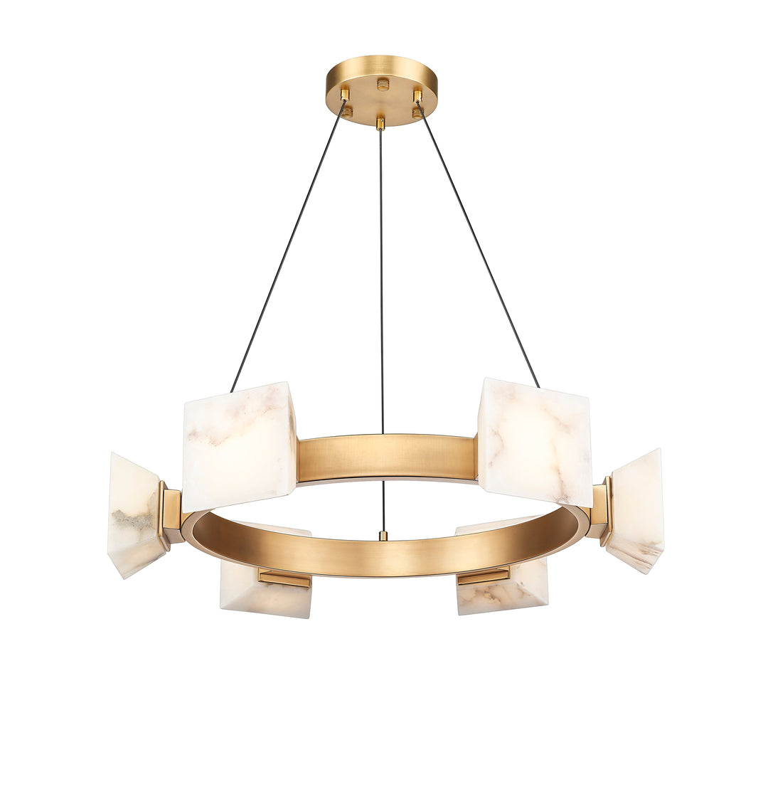 6 Light LED Chandelier with Alabaster Stone in Aged Brass Moderno Lighting