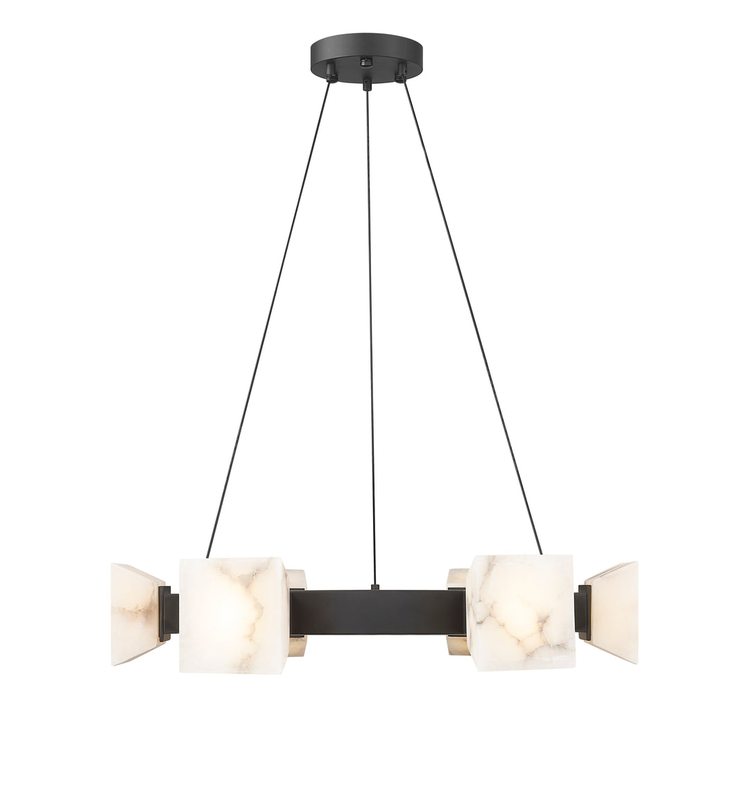6 Light LED Chandelier with Alabaster Stone in Matte Black Moderno Lighting