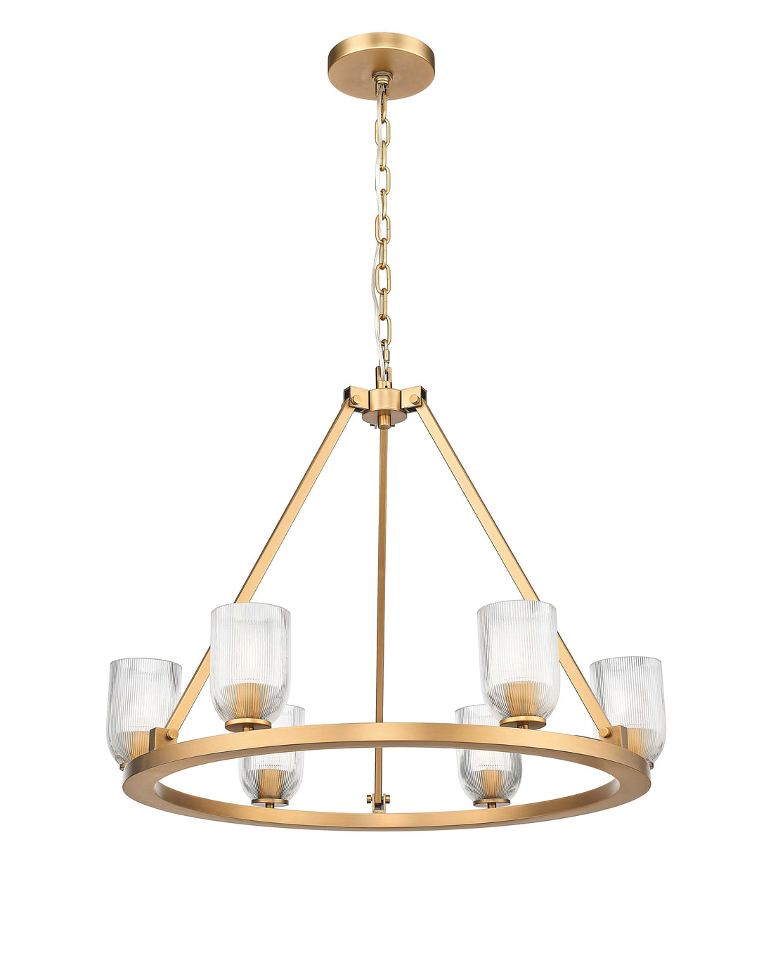 6 Light Chandelier with Reeded Clear Glass in Aged Brass Moderno Lighting