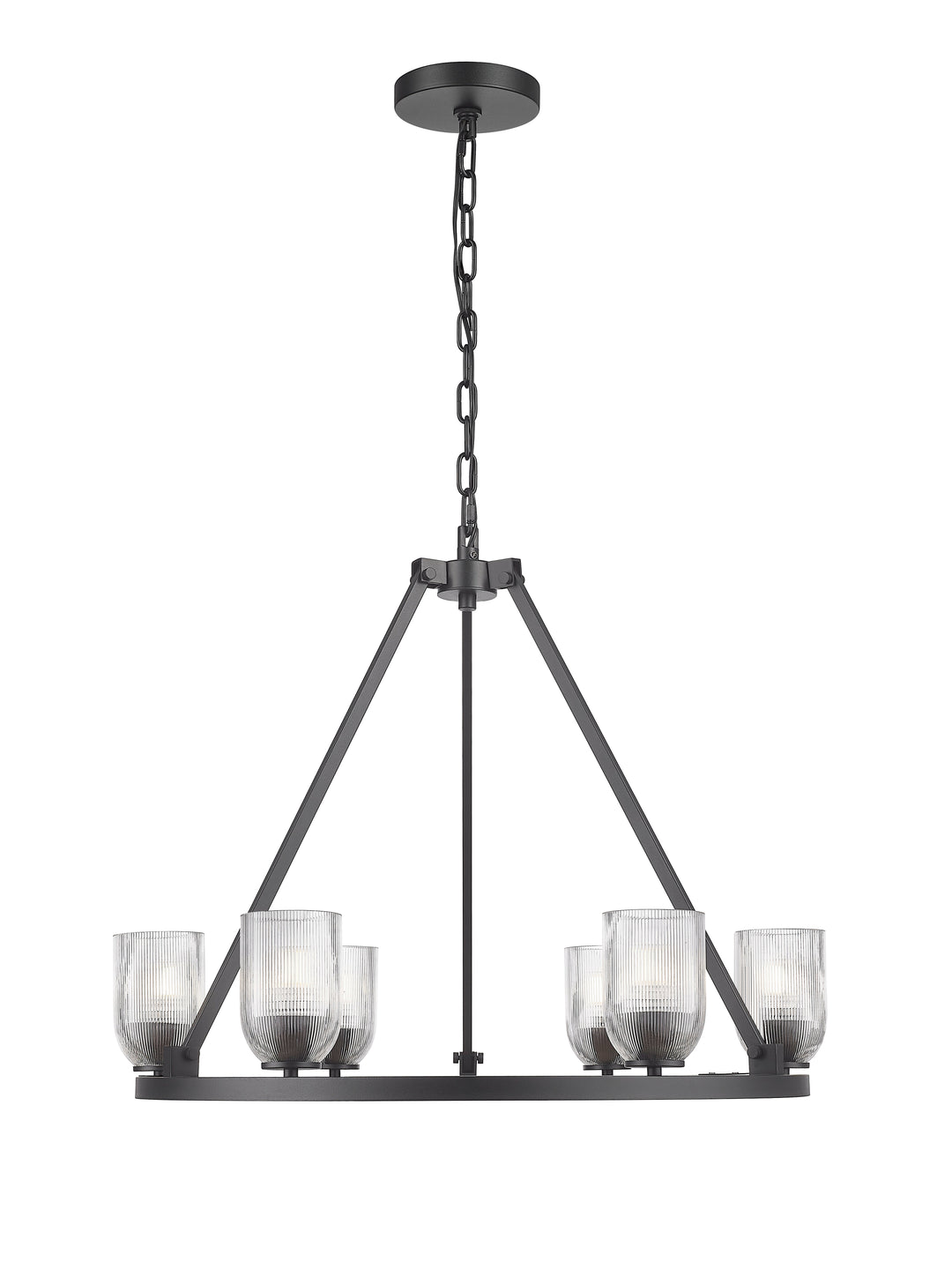 6 Light Chandelier with Reeded Clear Glass in Textured Black Moderno Lighting