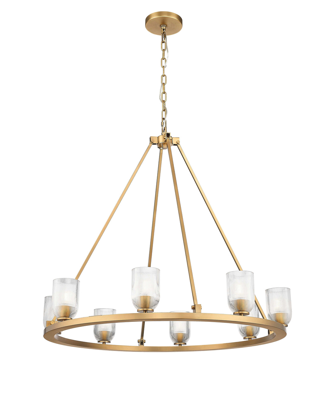 8 Light Chandelier with Reeded Clear Glass in Aged Brass Moderno Lighting