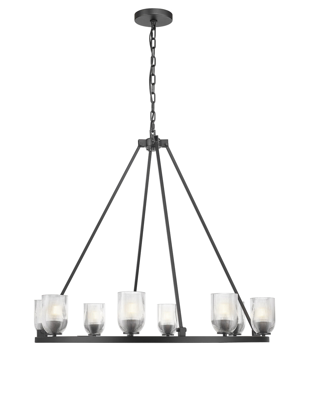 8 Light Chandelier with Reeded Clear Glass in Textured Black Moderno Lighting