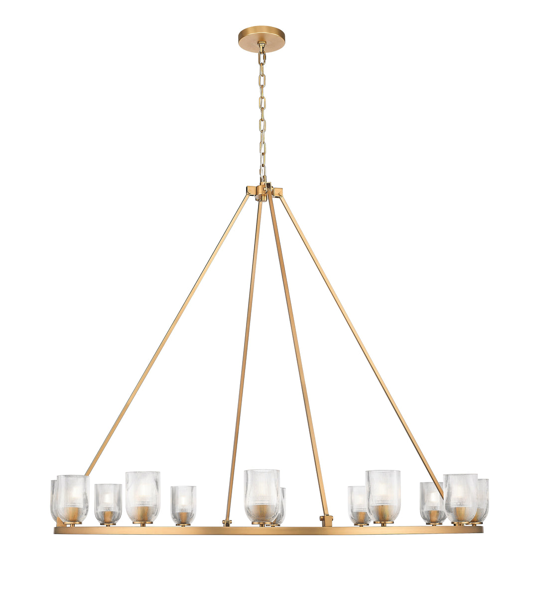 12 Light Chandelier with Reeded Clear Glass in Aged Brass Moderno Lighting