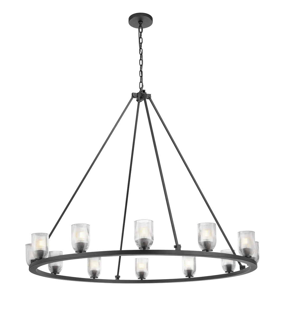 12 Light Chandelier with Reeded Clear Glass in Textured Black Moderno Lighting