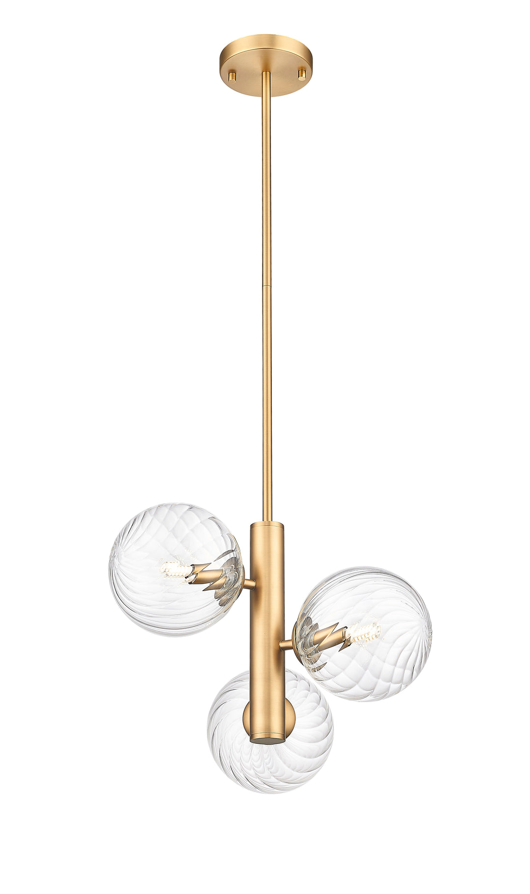 3 Light Pendant with Clear Swirl Glass in Aged Brass Moderno Lighting