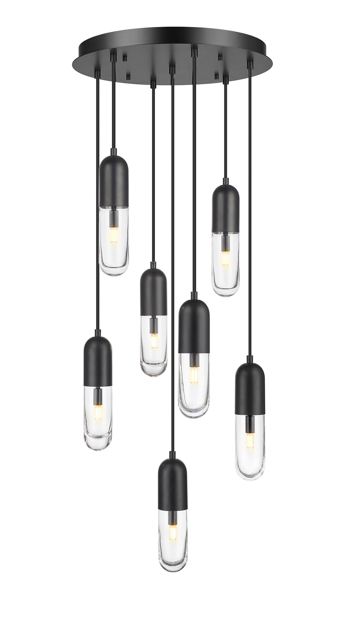 7 Light Pendant in Matte Black Moderno Lighting