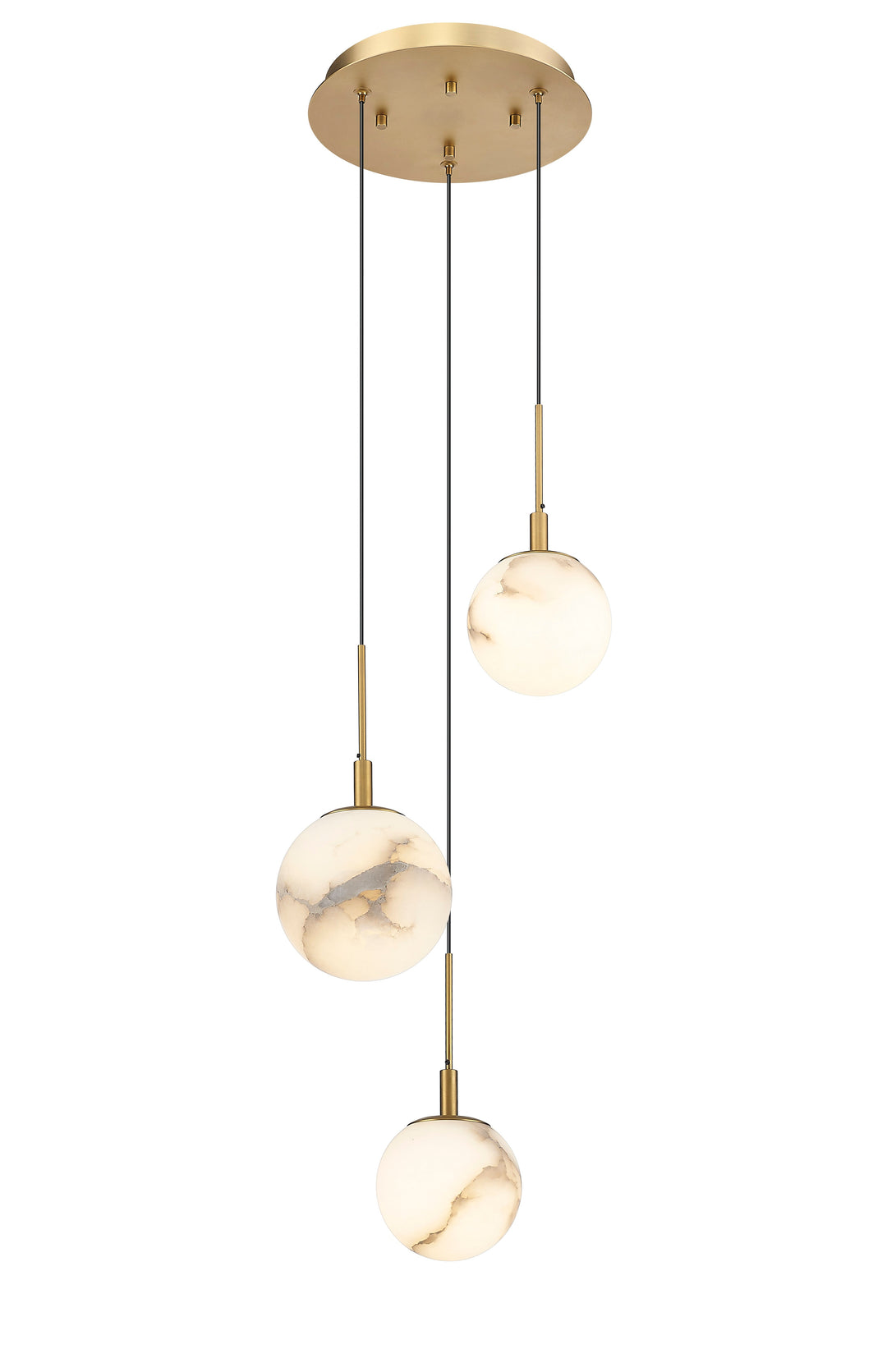 3 Light LED Pendant with Alabaster Stone in Aged Brass Moderno Lighting