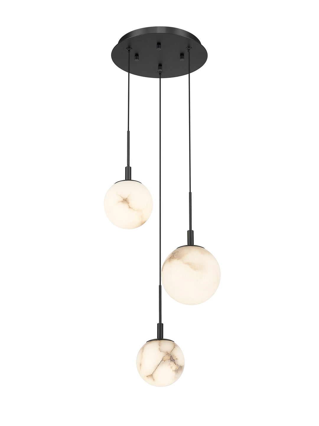 3 Light LED Pendant with Alabaster Stone in Matte Black Moderno Lighting