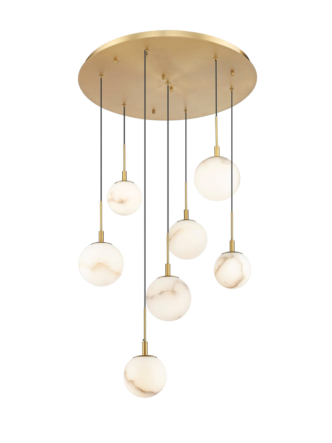 7 Light LED Pendant with Alabaster Stone in Aged Brass Moderno Lighting